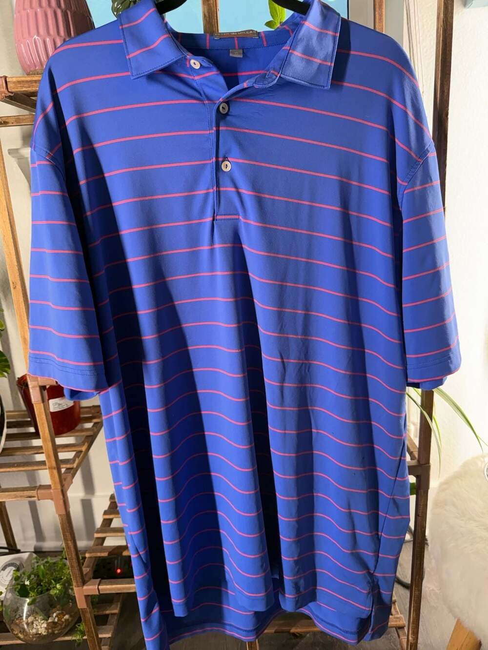 Peter Millar Summer Comfort Polo Shirt Size XL Blue Pink Striped Golf